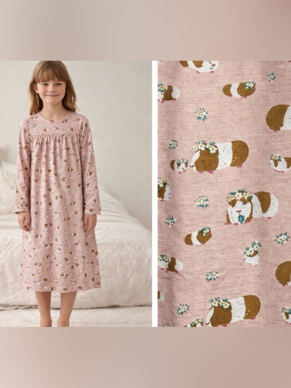 Mini Boden Pink Nightgown with Guinea Pig Print